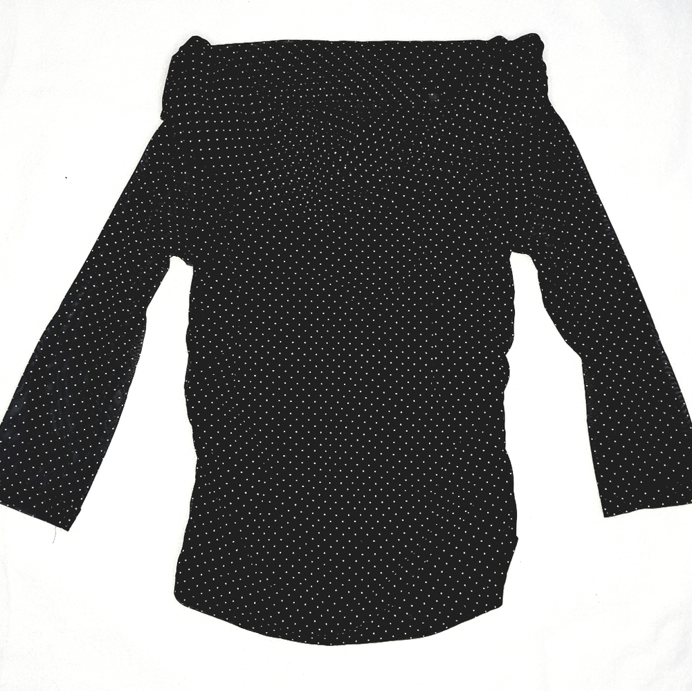 Black Pink Polka dot cowl neck off shoulder top